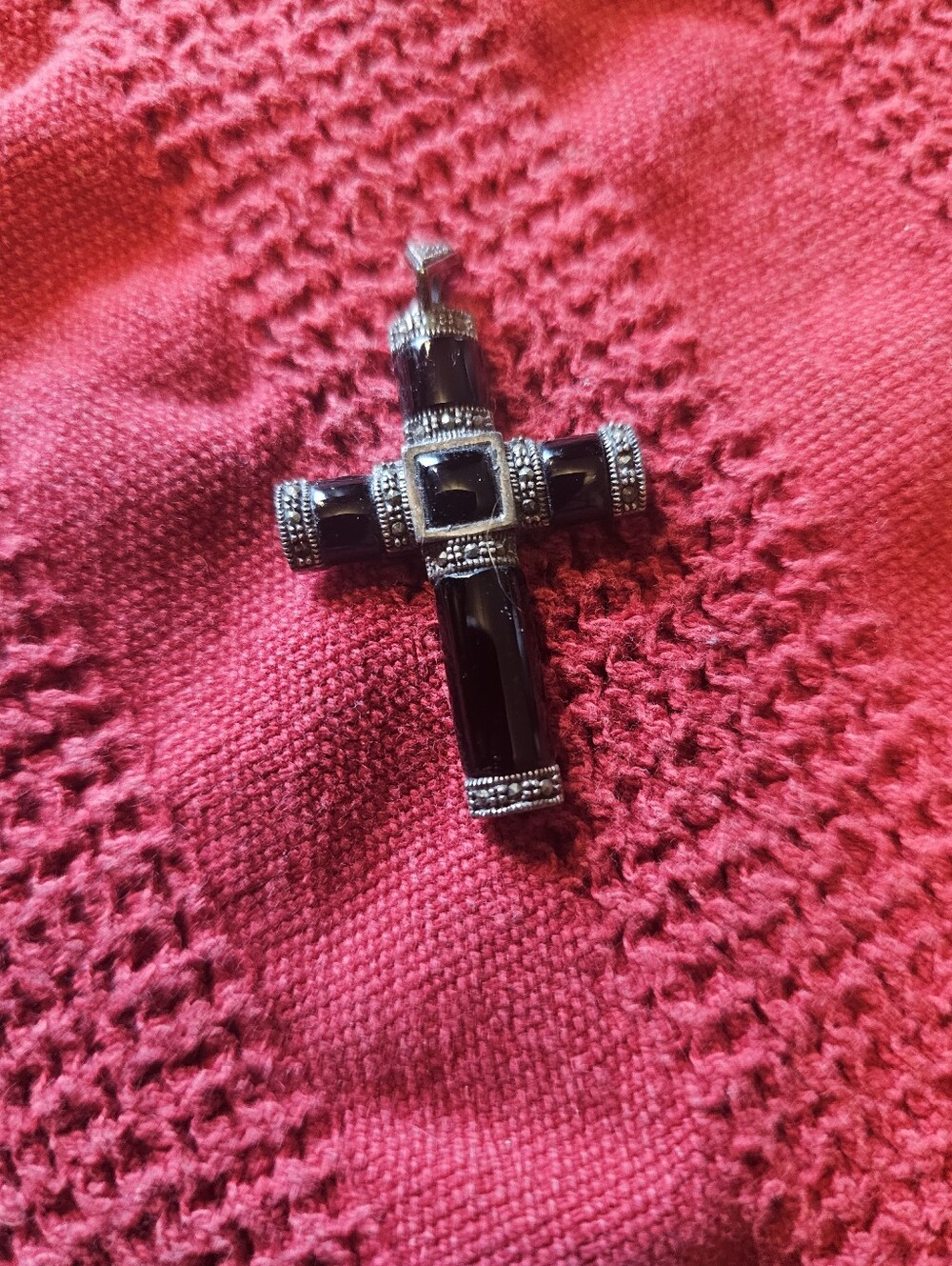 Silver And Black Onyx Cross Pendant